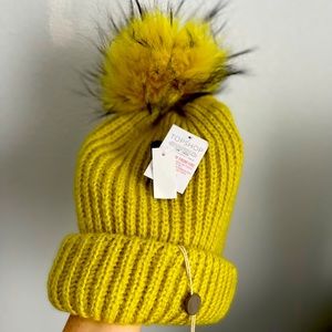 Topshop Fur Pom Beanie in Lime